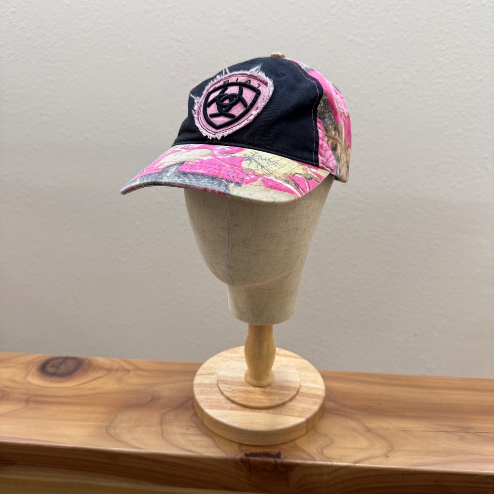 Ariat Pink Camo Western Adjust Strapback Distressed Baseball Cap Hat Women OS